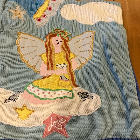 NWT Quacker Factory Angel Cardigan Blue Embroidered Angel Cardigan Size Large - Picture 6 of 14